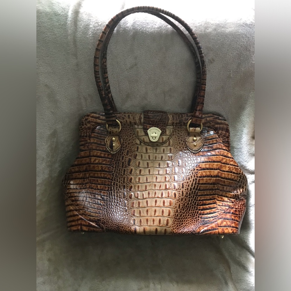 Brahmin Brown Croc-Embossed Leather Shoulder Bag